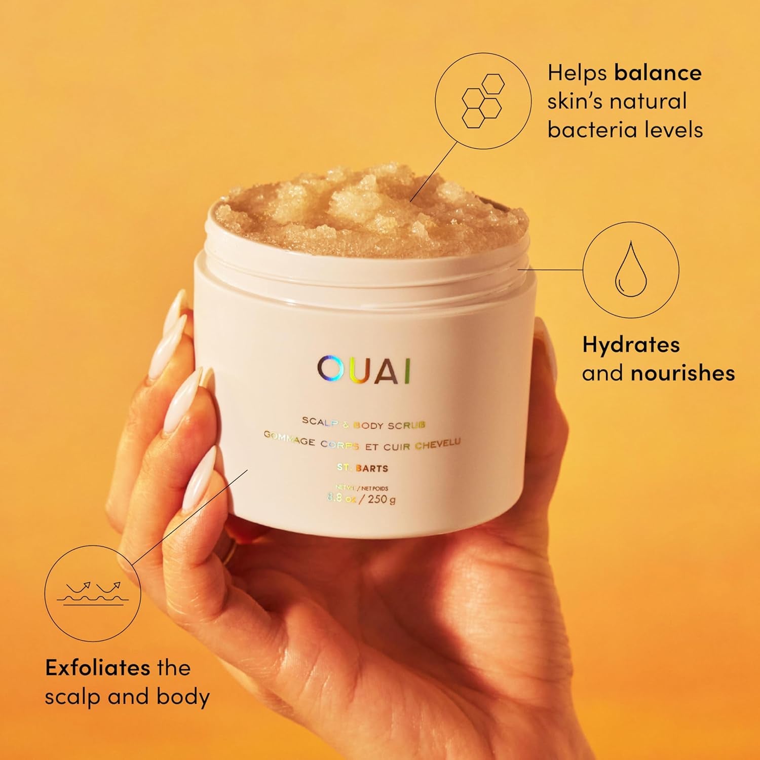 Scalp and Body Exfoliating Scrub - St. Barts Foaming Coconut Oil Sugar Scrub for Gentle Cleansing and Moisturizing, Paraben, Phthalate, and Sulfate Free (8.8 oz)