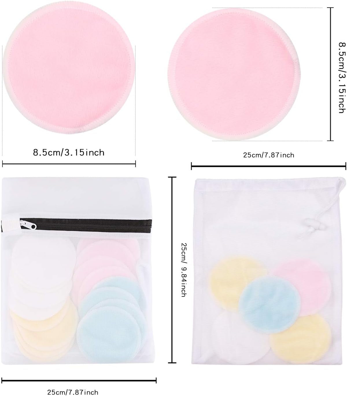 Eco-Friendly Reusable Makeup Remover Pads | Organic Bamboo Fiber & Cotton Rounds | Zero Waste Washable Pads for All Skin Types | Includes 1 Laundry Bag & 1 Storage Bag | Set of 16 Pieces