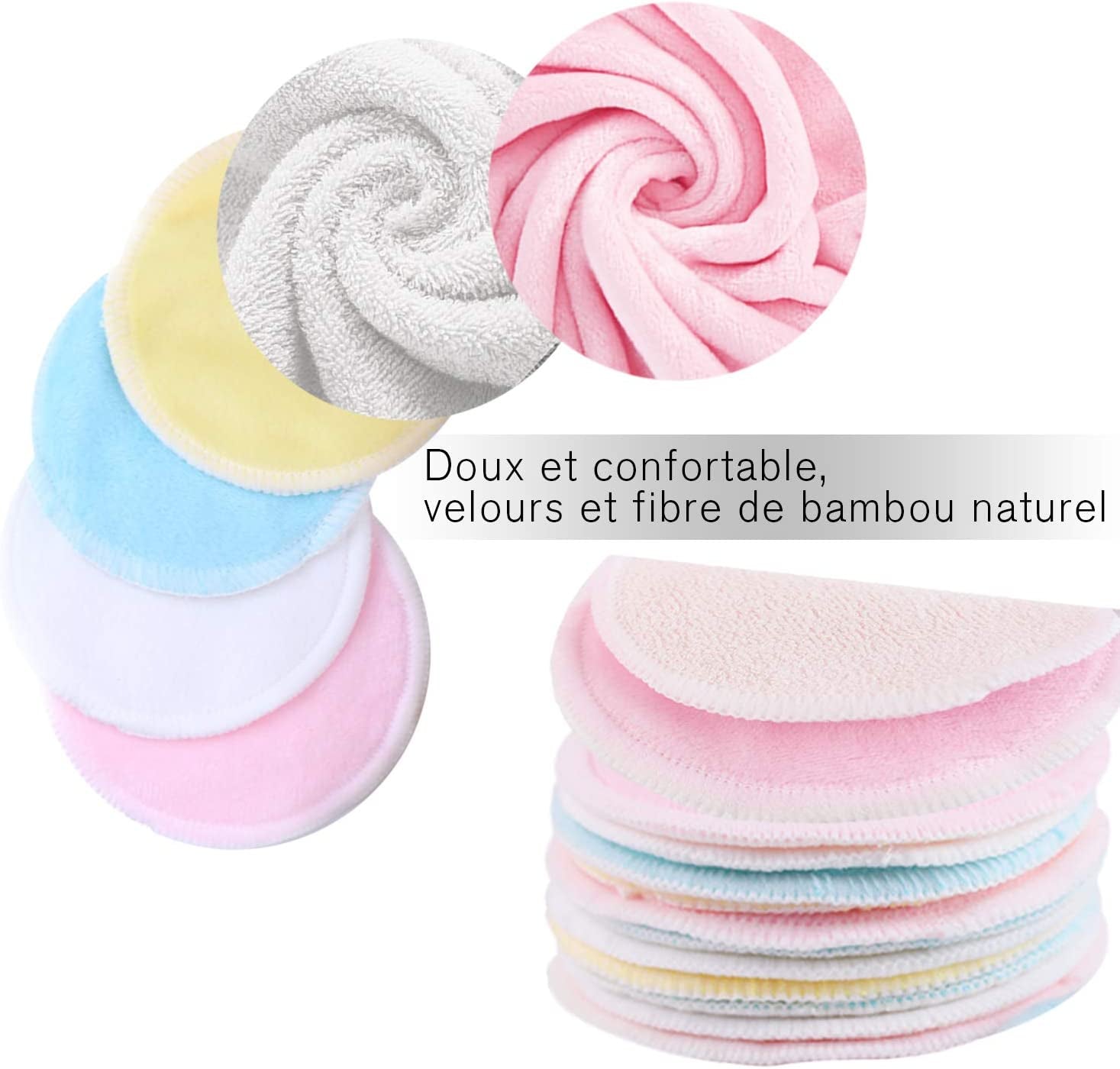 Eco-Friendly Reusable Makeup Remover Pads | Organic Bamboo Fiber & Cotton Rounds | Zero Waste Washable Pads for All Skin Types | Includes 1 Laundry Bag & 1 Storage Bag | Set of 16 Pieces