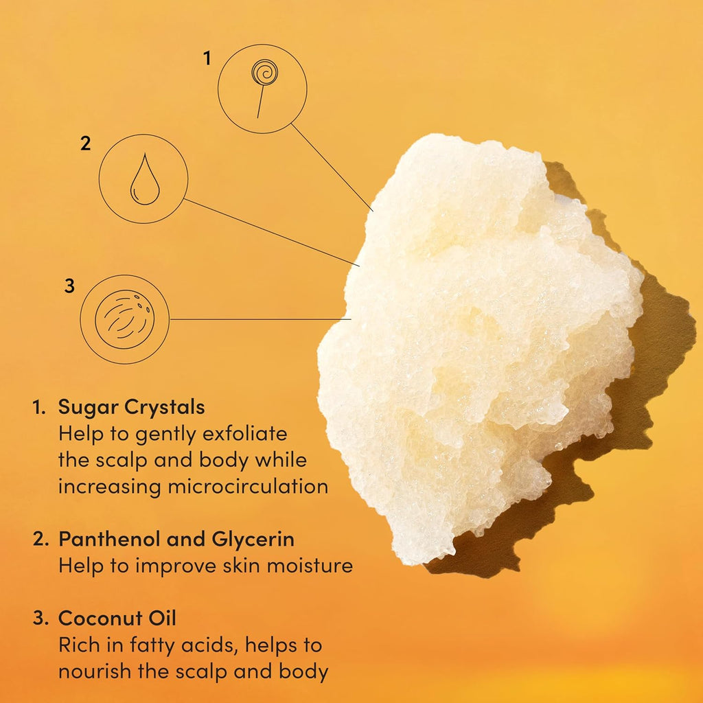 Scalp and Body Exfoliating Scrub - St. Barts Foaming Coconut Oil Sugar Scrub for Gentle Cleansing and Moisturizing, Paraben, Phthalate, and Sulfate Free (8.8 oz)