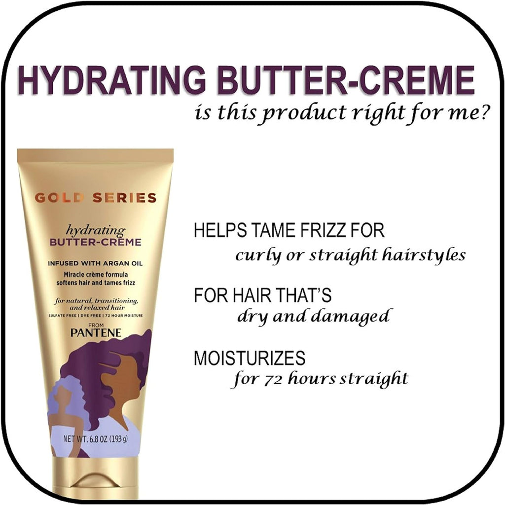 Pro-V Gold Series Hydrating Butter Crème with Argan Oil — Leave-In Conditioner for Thick & Coarse Hair (193g)